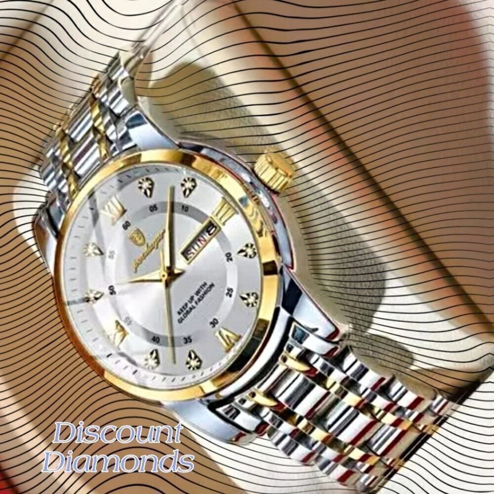 Men's White and Gold Poedagar Quartz Watch with Stainless Steel Band